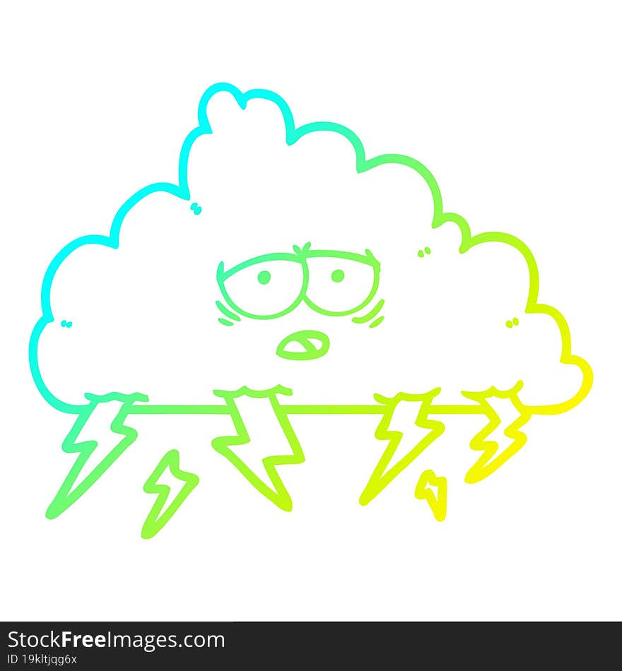 cold gradient line drawing cartoon storm cloud