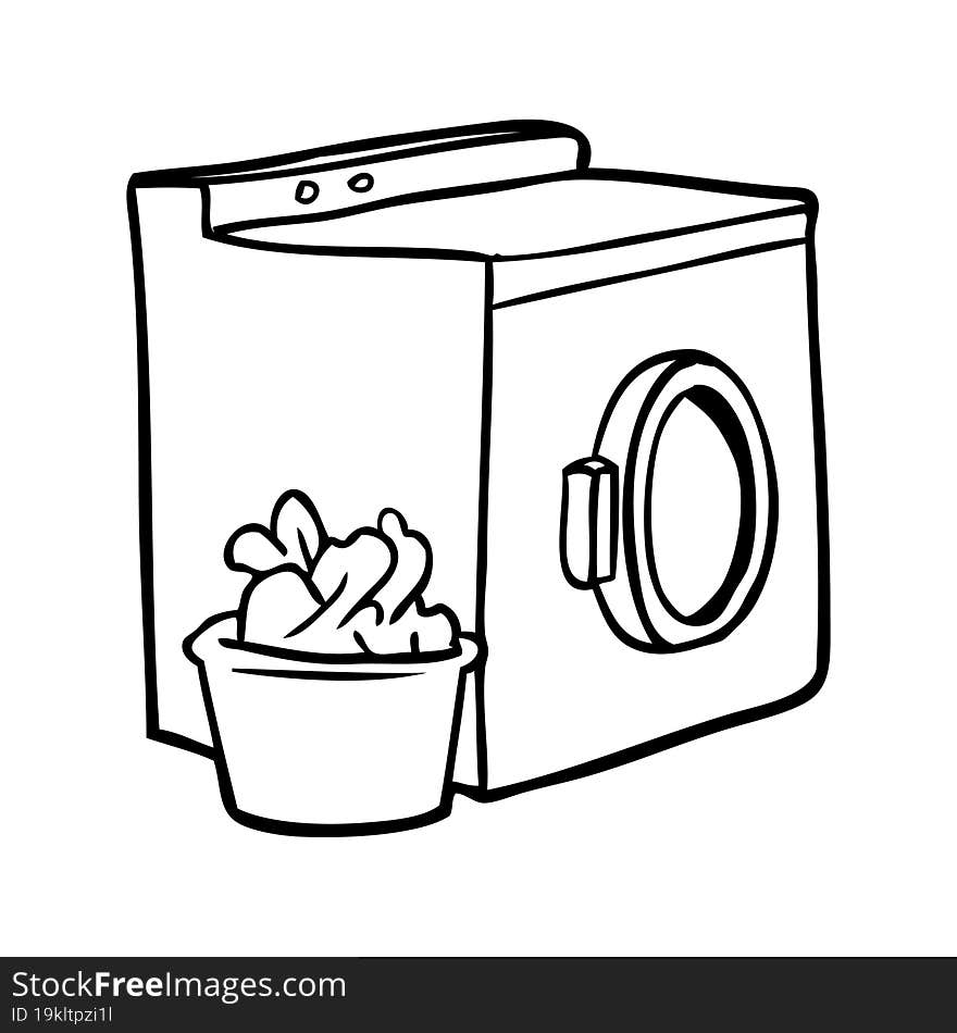 line drawing of a washing machine and laundry. line drawing of a washing machine and laundry