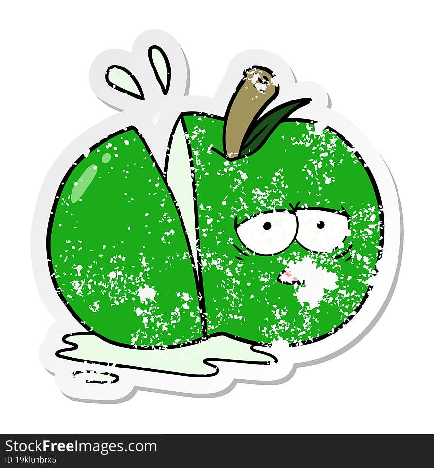 distressed sticker of a cartoon sliced apple