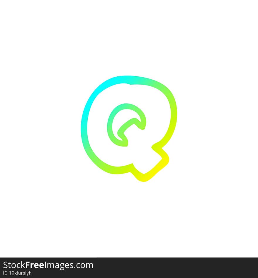 cold gradient line drawing of a cartoon letter q