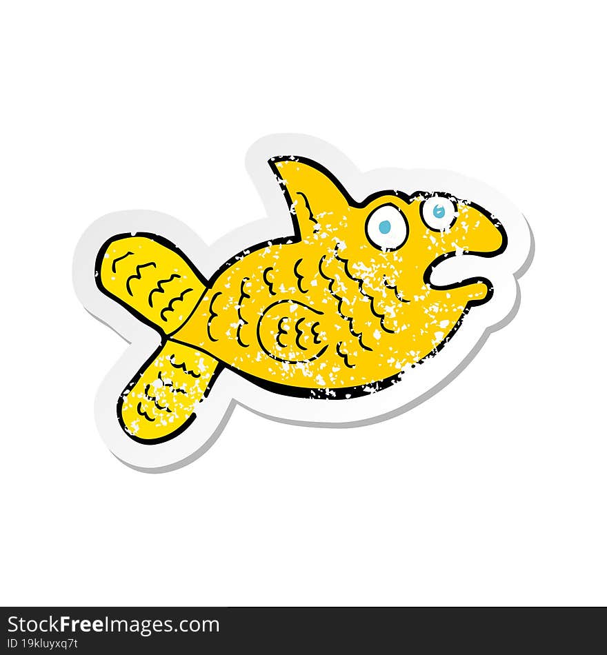 Retro Distressed Sticker Of A Cartoon Fish