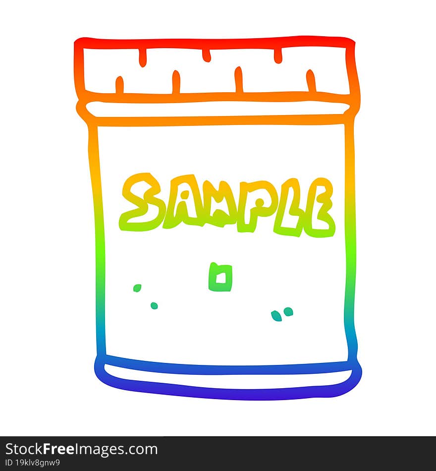 rainbow gradient line drawing of a cartoon medical sample jar