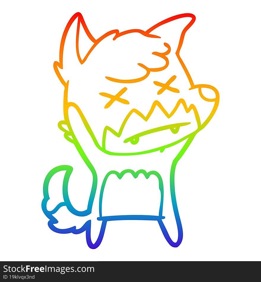 Rainbow Gradient Line Drawing Cartoon Cross Eyed Fox