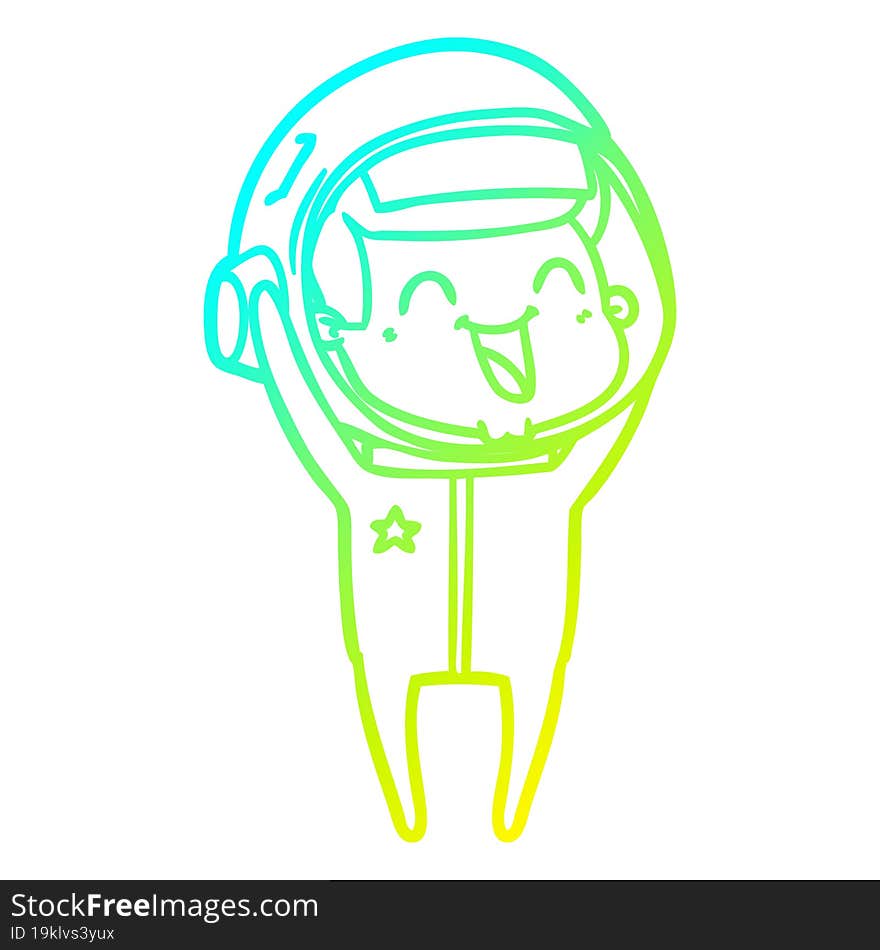 cold gradient line drawing of a happy cartoon astronaut