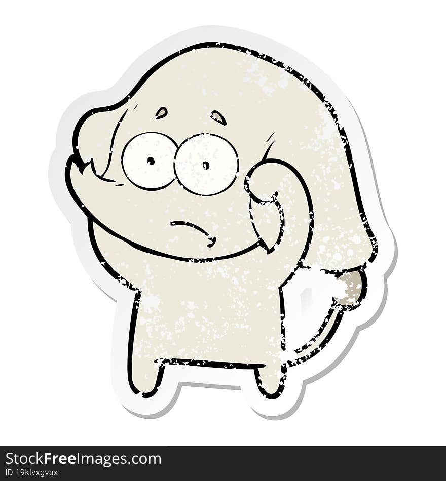 Distressed Sticker Of A Cartoon Unsure Elephant