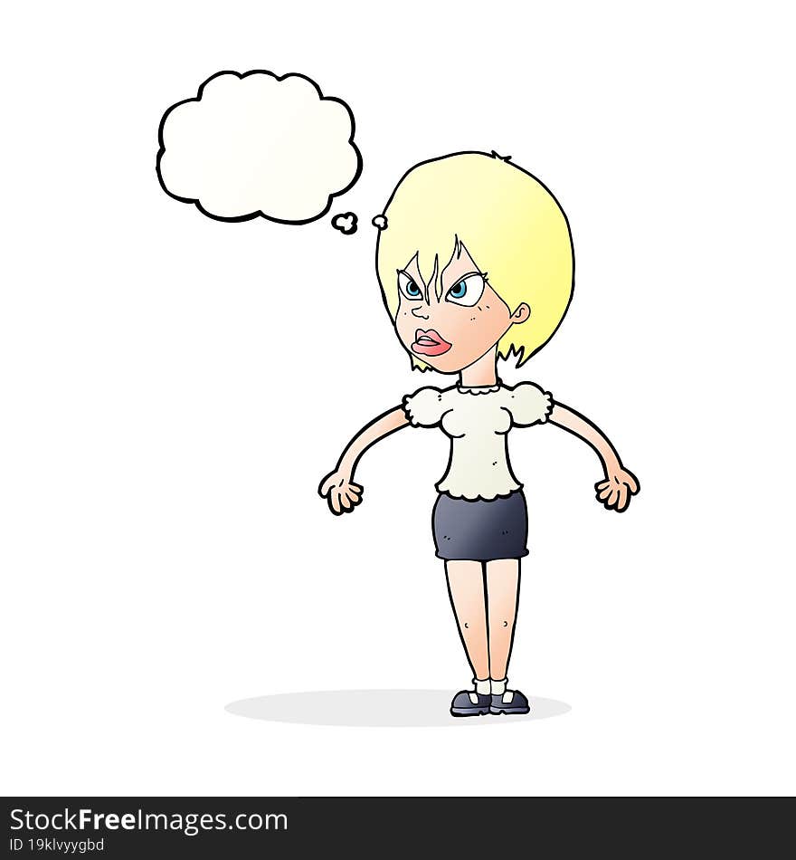 cartoon annoyed woman with thought bubble