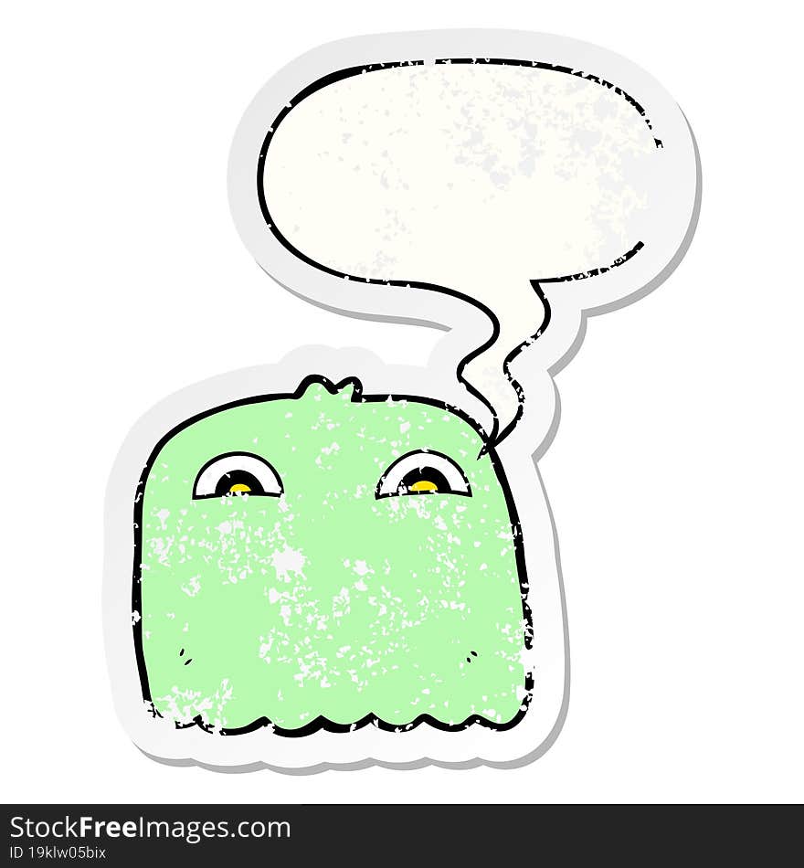 cartoon ghost and speech bubble distressed sticker