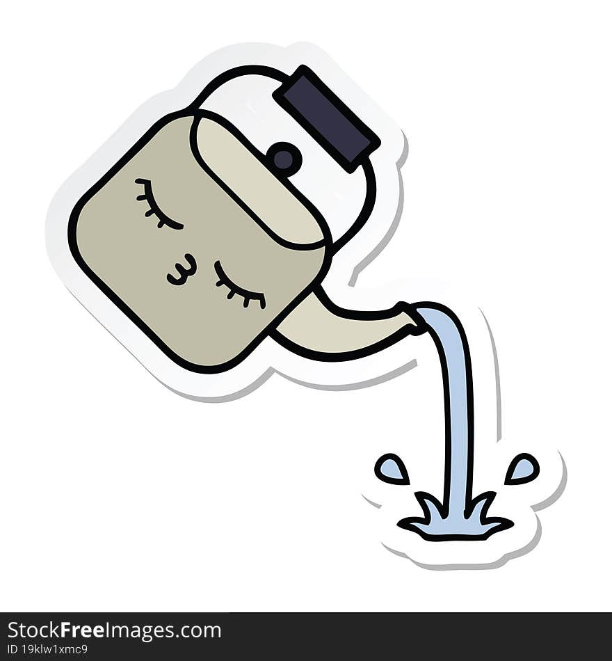 Sticker Of A Cute Cartoon Pouring Kettle