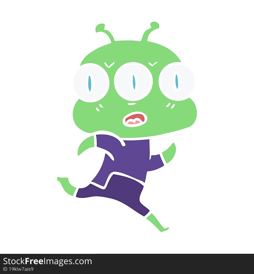 flat color style cartoon three eyed alien