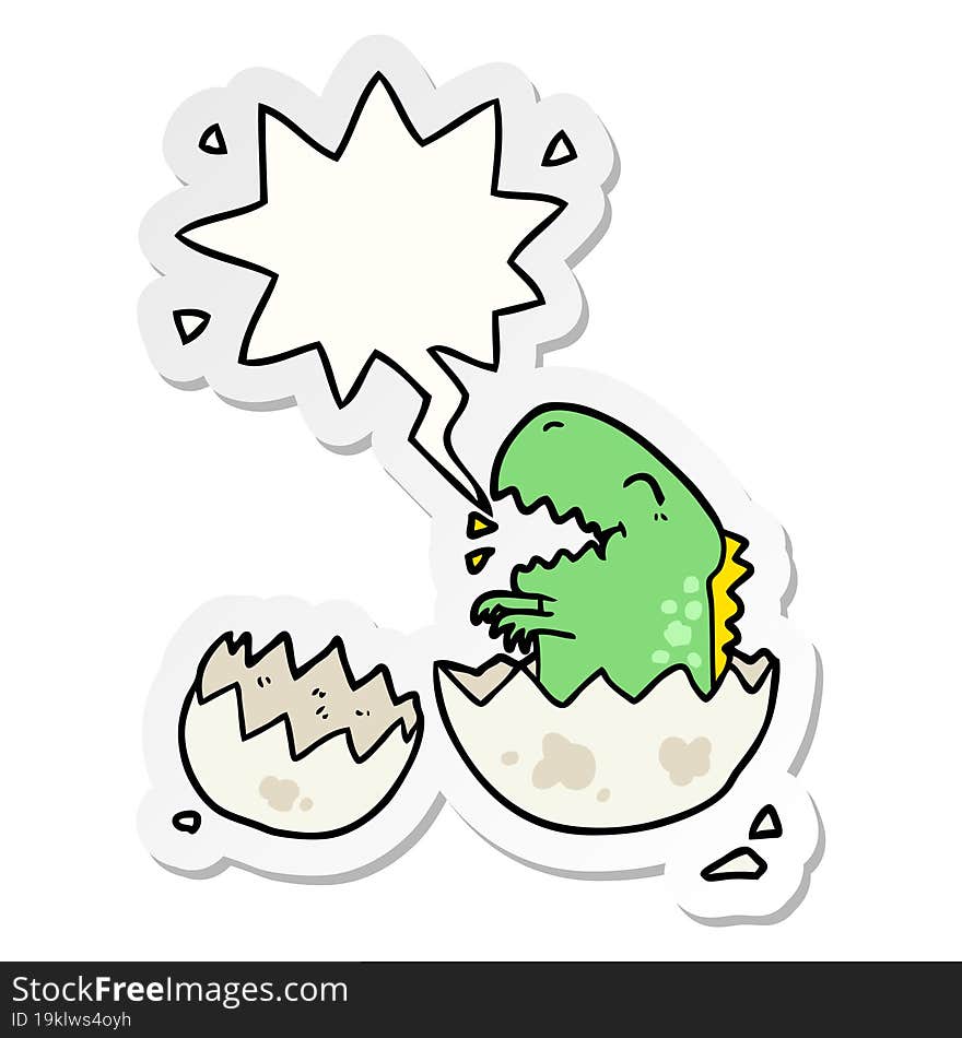 cartoon dinosaur hatching from egg and speech bubble sticker