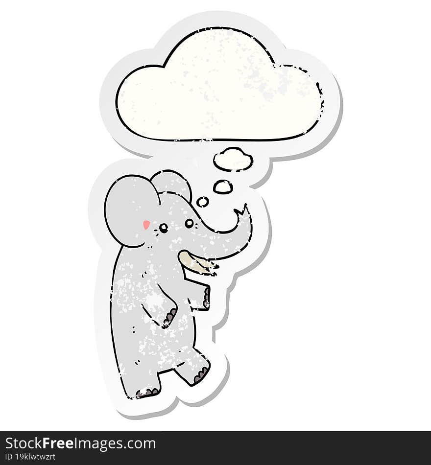 cartoon elephant and thought bubble as a distressed worn sticker