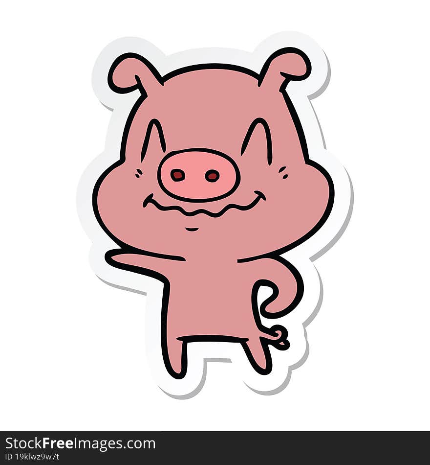 sticker of a nervous cartoon pig