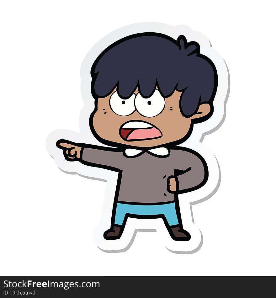 sticker of a worried cartoon boy