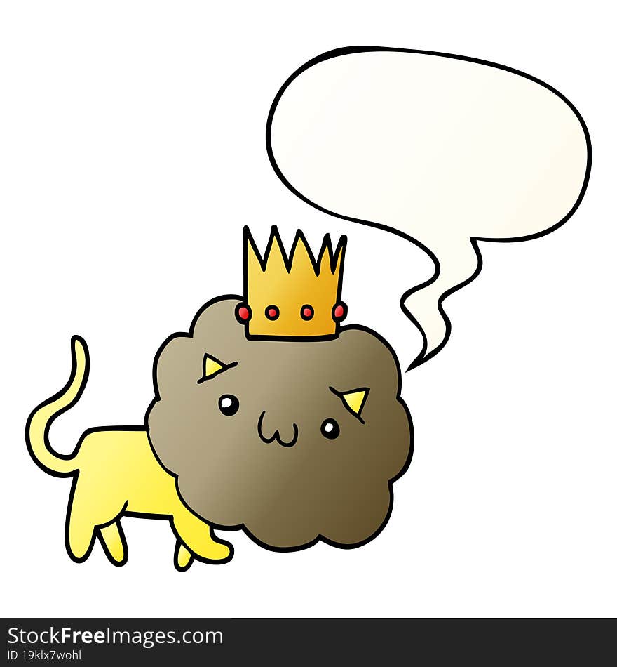 cartoon lion and crown and speech bubble in smooth gradient style