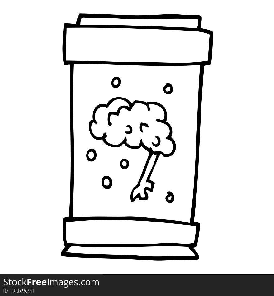 line drawing cartoon brain in jar