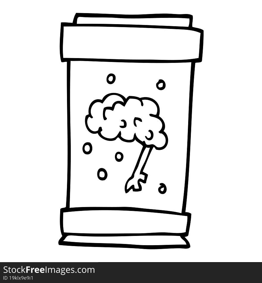 Line Drawing Cartoon Brain In Jar