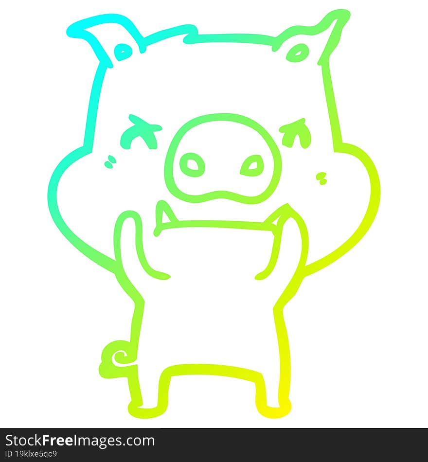 cold gradient line drawing of a angry cartoon pig