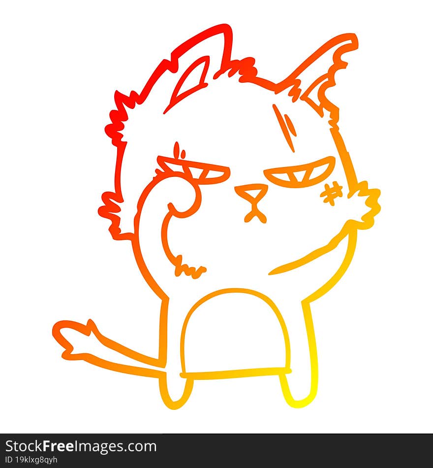 warm gradient line drawing tough cartoon cat