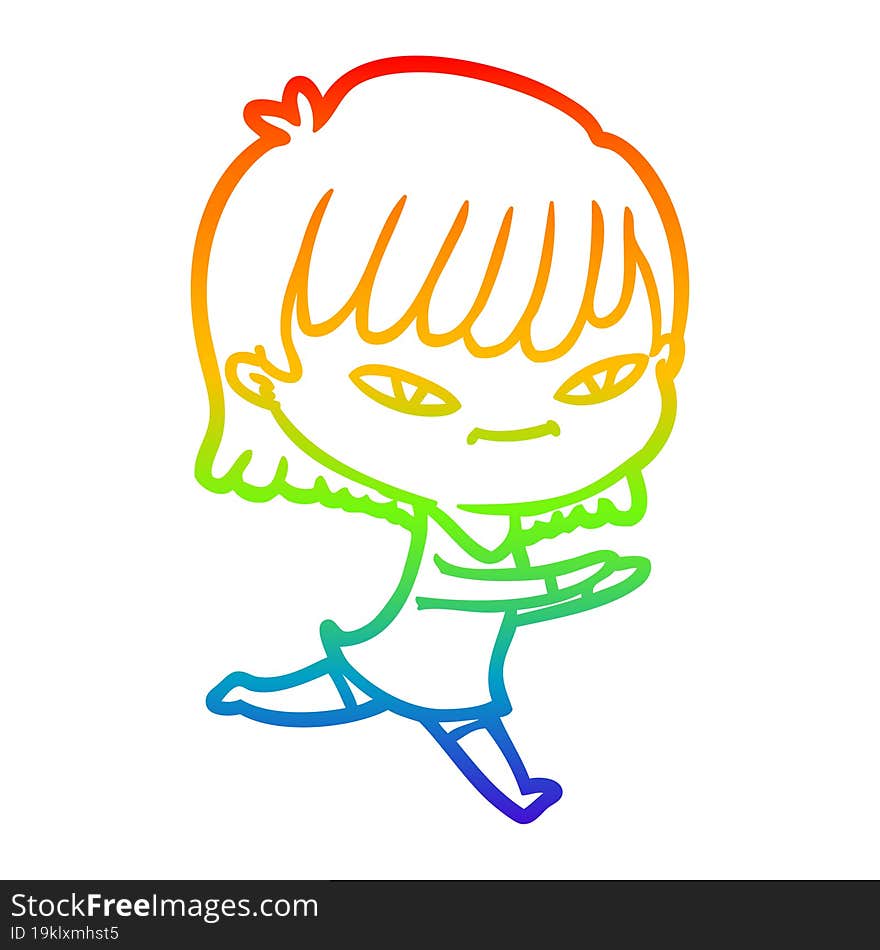 rainbow gradient line drawing of a cartoon woman