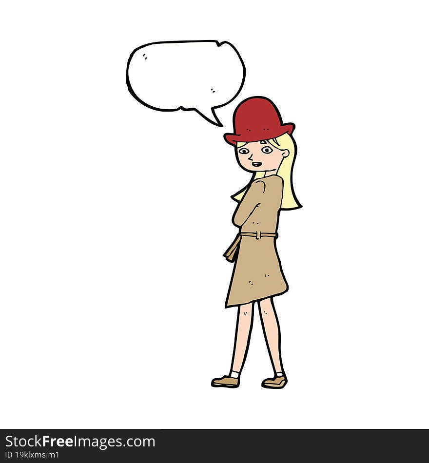 Cartoon Female Spy With Speech Bubble