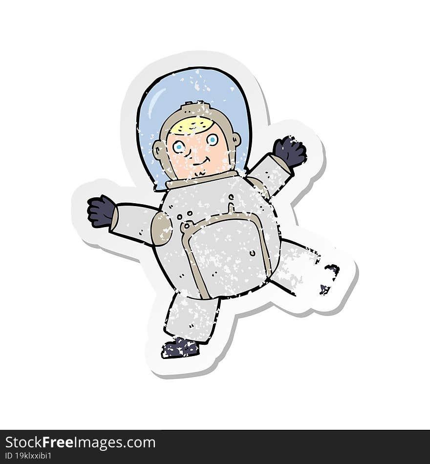 Retro Distressed Sticker Of A Cartoon Astronaut