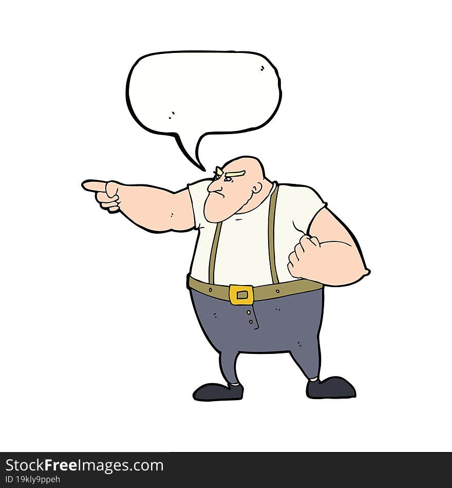 Cartoon Angry Tough Guy Pointing With Speech Bubble