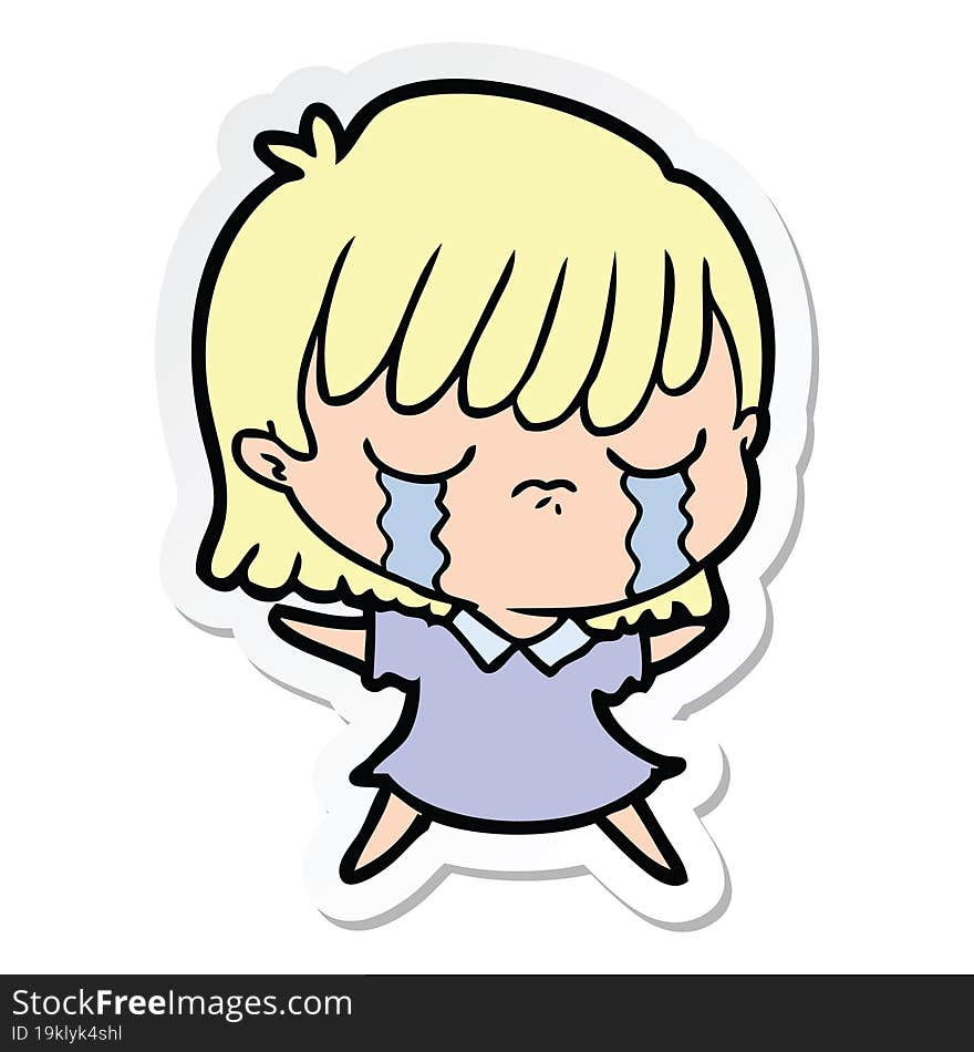 sticker of a cartoon woman crying