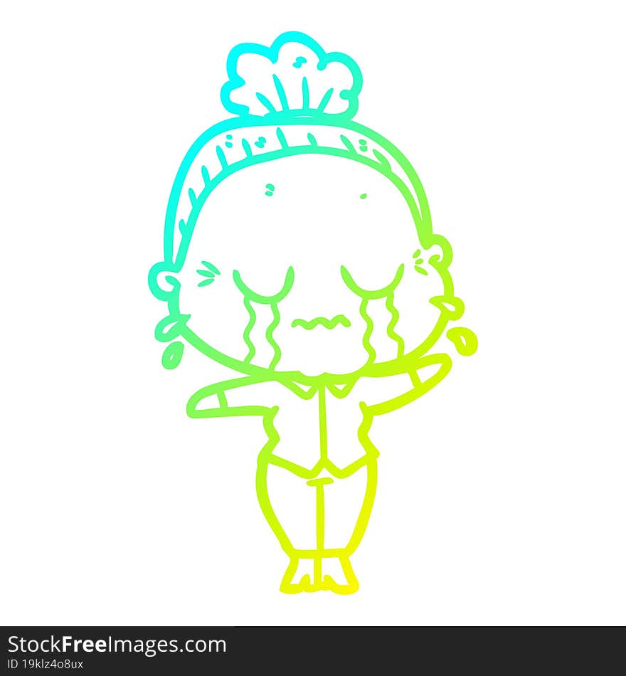 Cold Gradient Line Drawing Cartoon Crying Old Lady