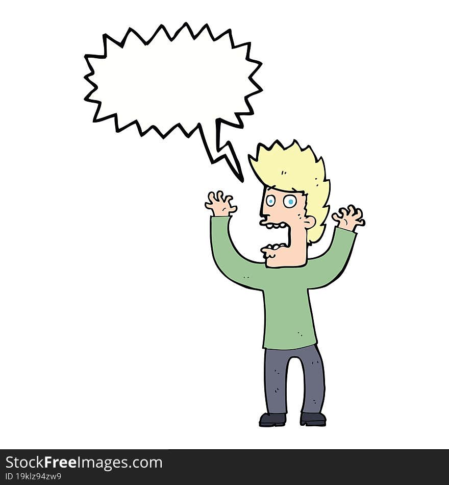 cartoon terrified man with speech bubble