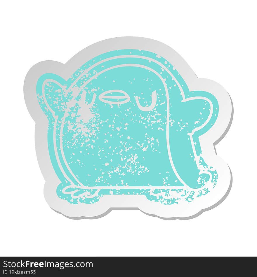 Distressed Old Sticker Kawaii Of A Cute Penguin