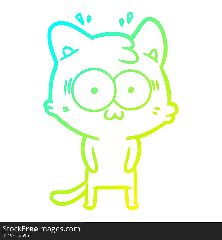 cold gradient line drawing of a cartoon surprised cat