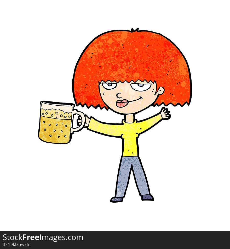 cartoon woman with mug of beer