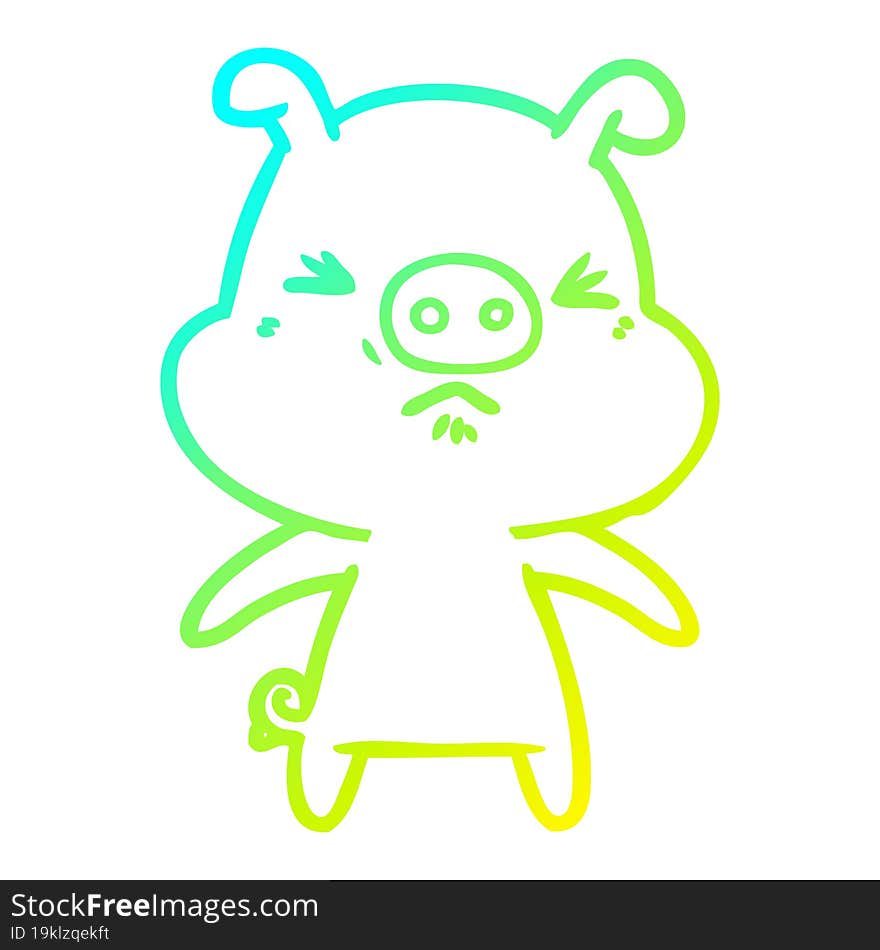 Cold Gradient Line Drawing Cartoon Angry Pig