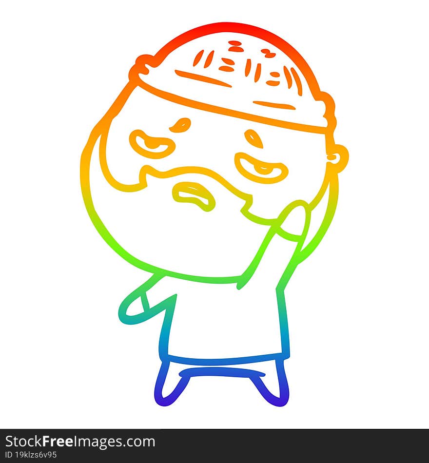 rainbow gradient line drawing of a cartoon worried man with beard