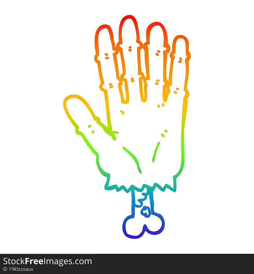 Rainbow Gradient Line Drawing Cartoon Zombie Hand