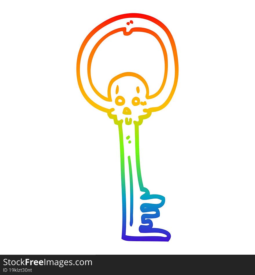 rainbow gradient line drawing cartoon spooky skull key