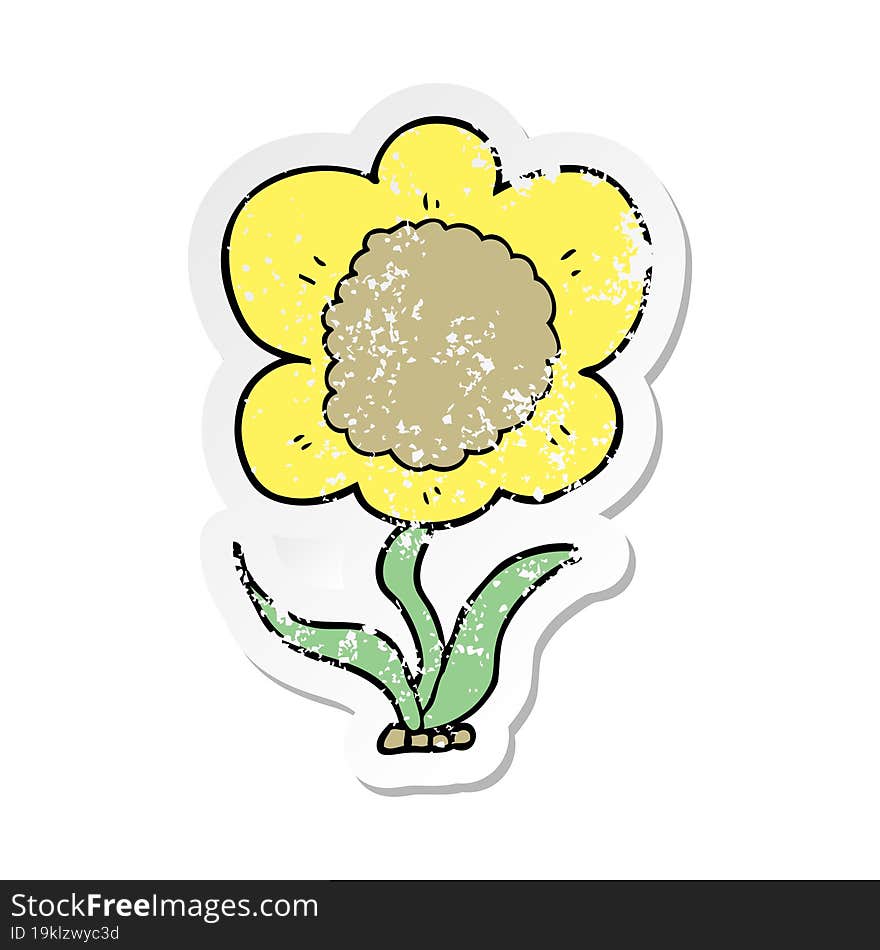 distressed sticker of a cartoon flower