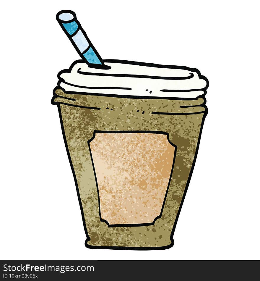 Cartoon Doodle Coffee Cup With Straw