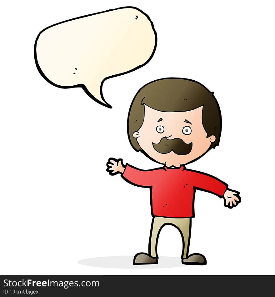 cartoon dad waving with speech bubble