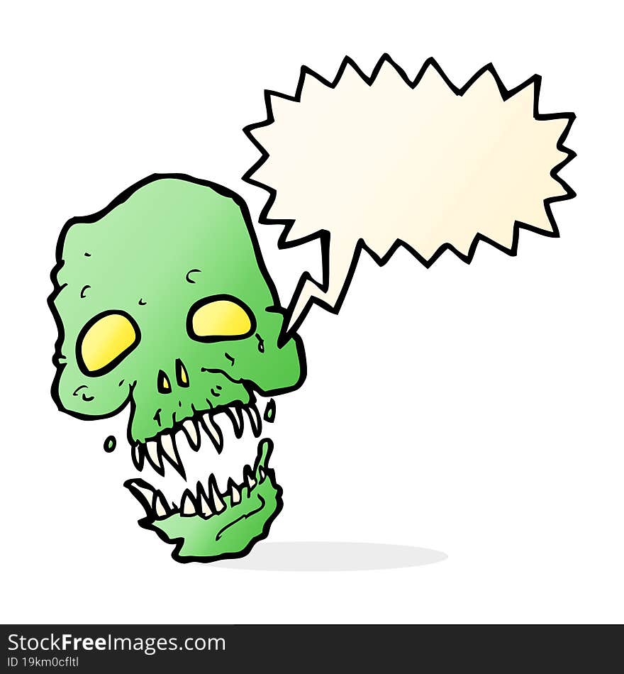 cartoon scary skull with speech bubble