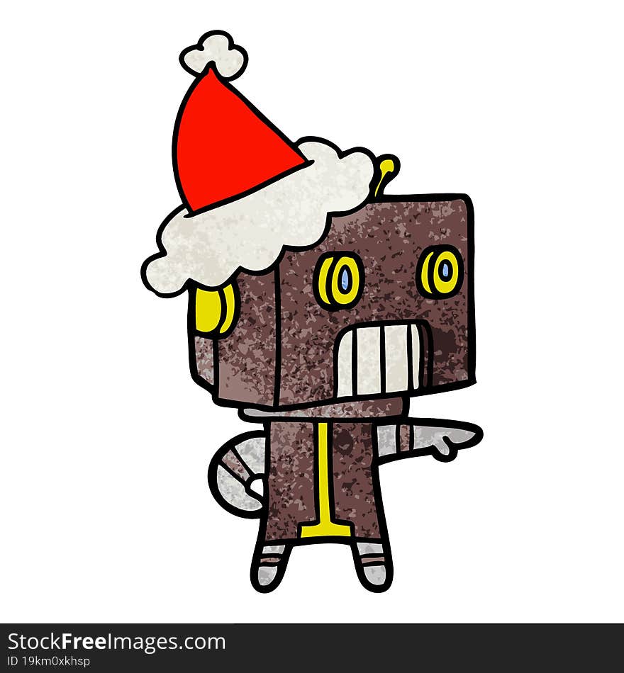 textured cartoon of a robot wearing santa hat