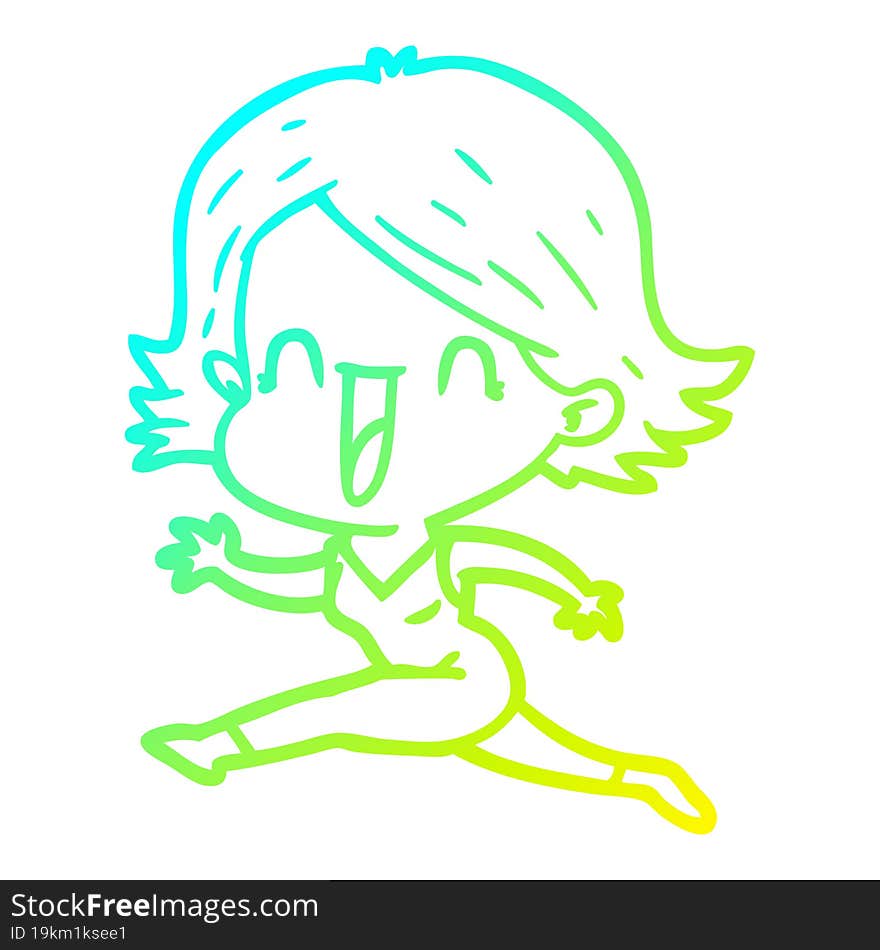 cold gradient line drawing cartoon happy woman