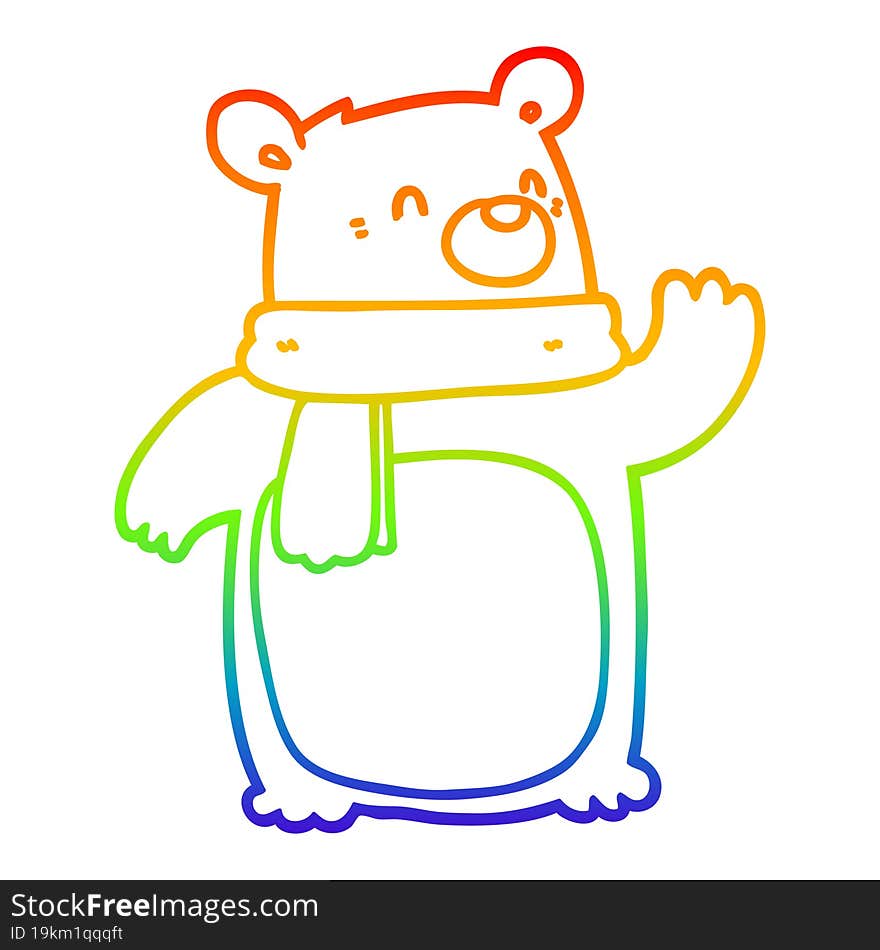 rainbow gradient line drawing cartoon bear wearing scarf