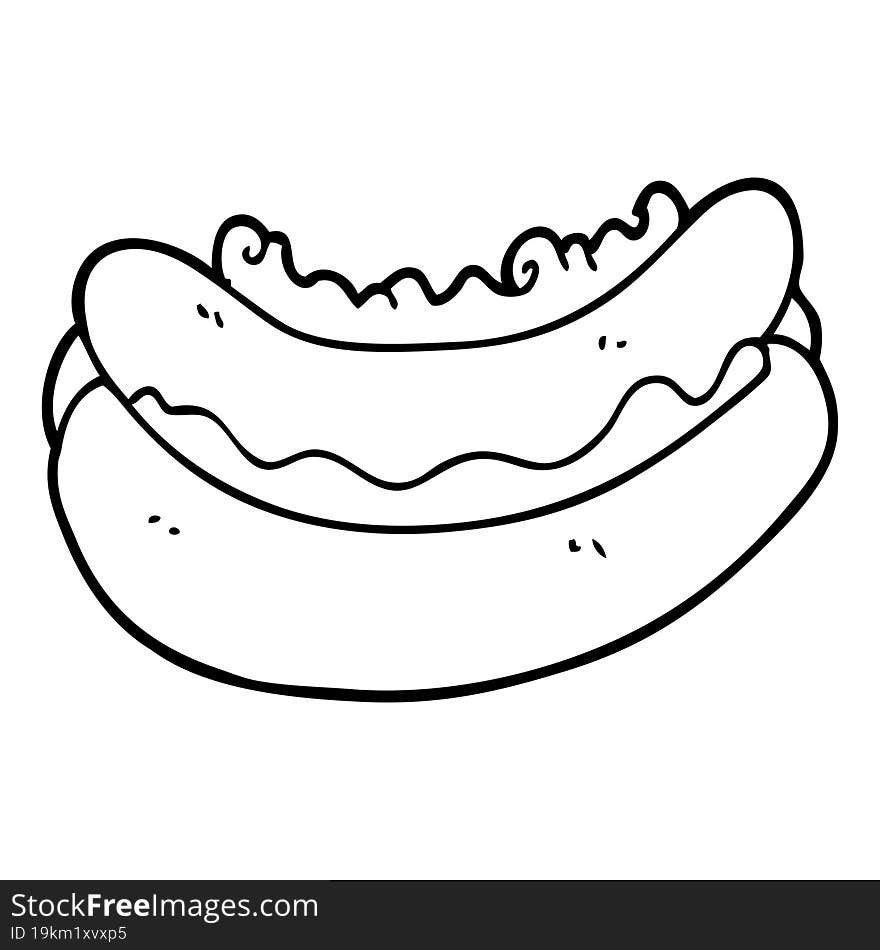 line drawing cartoon of a hotdog