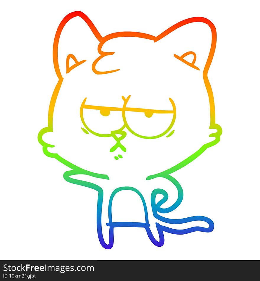 Rainbow Gradient Line Drawing Bored Cartoon Cat