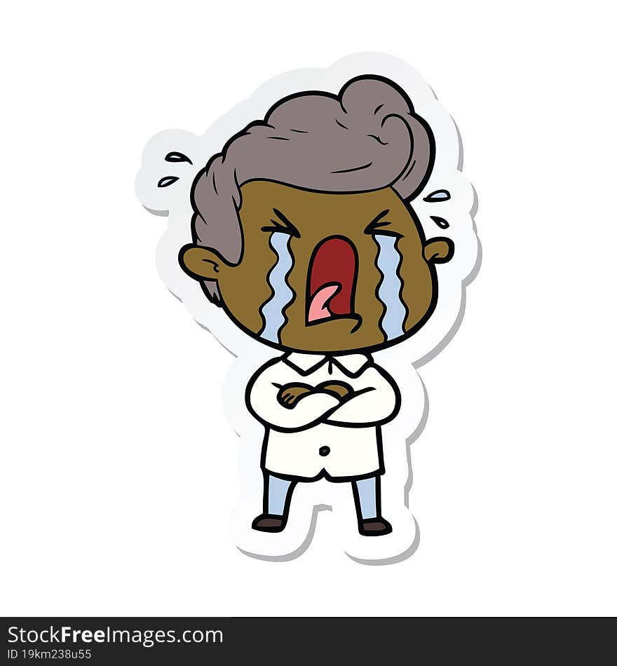 sticker of a cartoon crying man