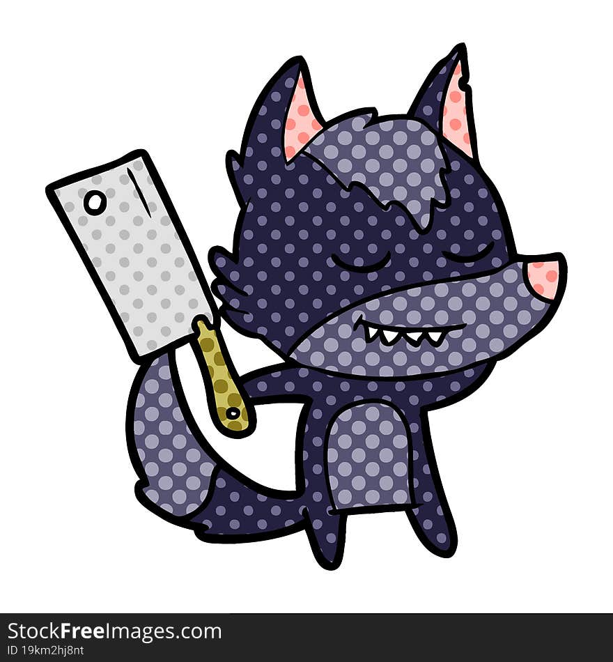 friendly cartoon wolf with meat cleaver. friendly cartoon wolf with meat cleaver