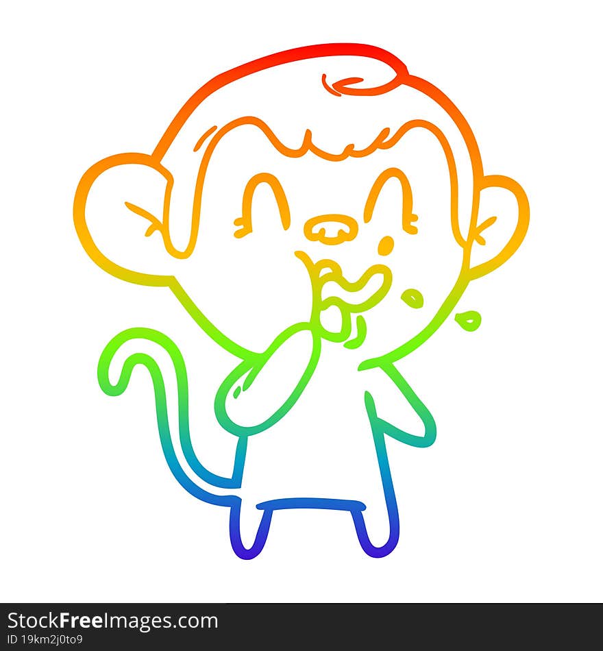 rainbow gradient line drawing crazy cartoon monkey