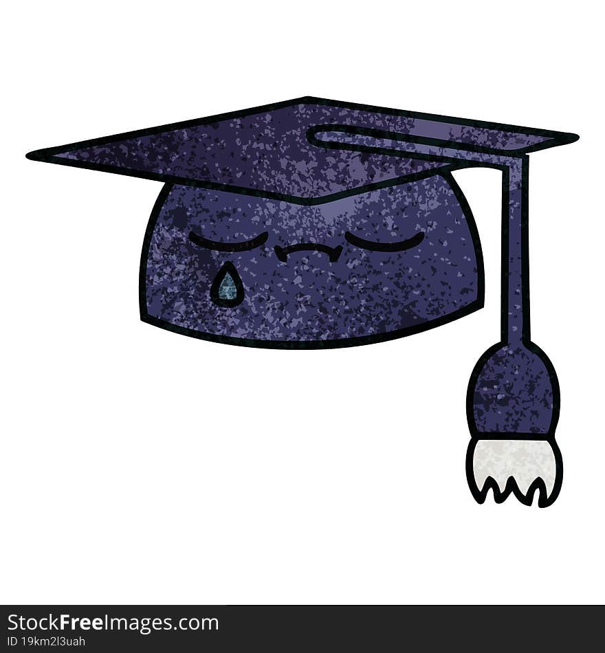 retro grunge texture cartoon graduation hat