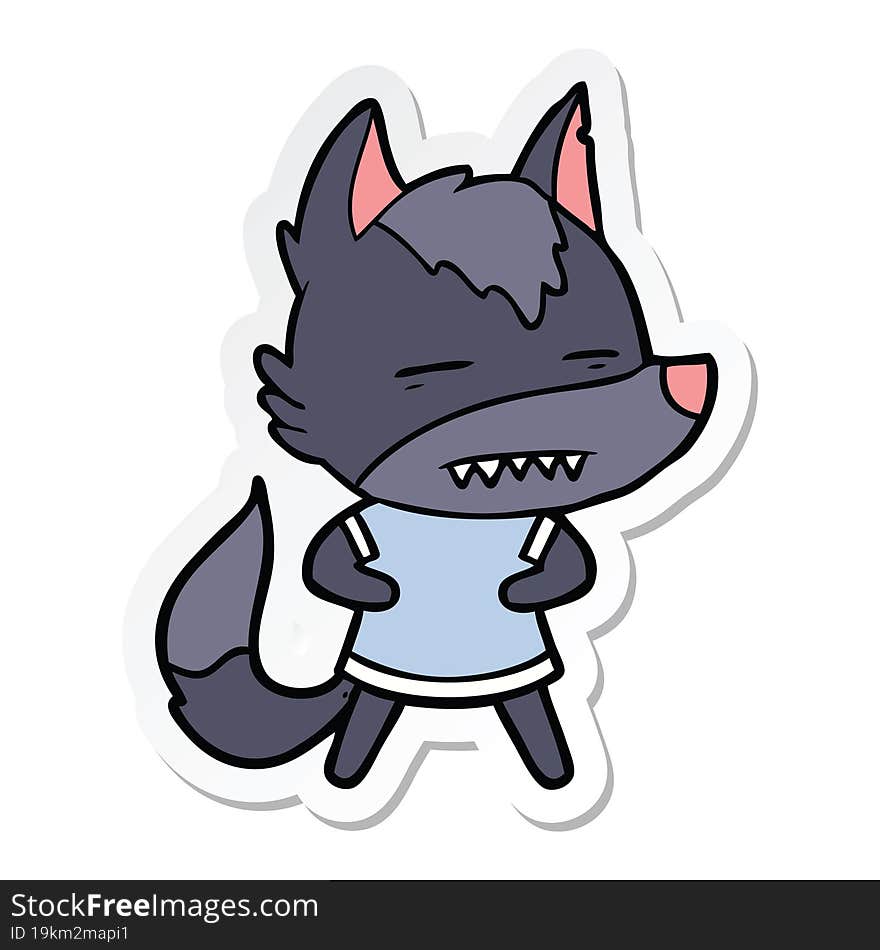 Sticker Of A Cartoon Wolf Showing Teeth